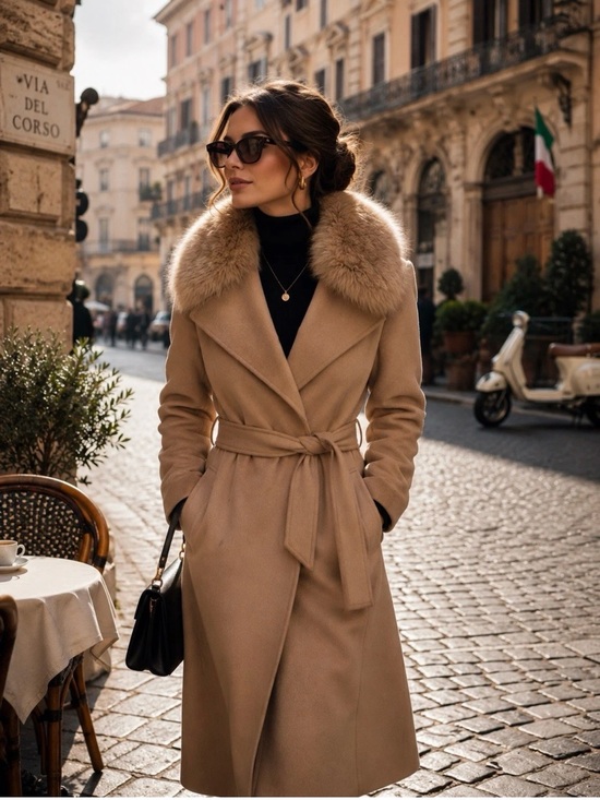 Karl Lagerfeld Jackets & Blazers - Karl Lagerfeld Paris Faux Fur Collar Wool Beige Coat Size L